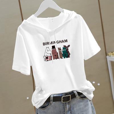 China 2021 summer regular women's short-sleeved sweater tops hooded women's T-shirt viable new fashion Korean thin student viable for sale