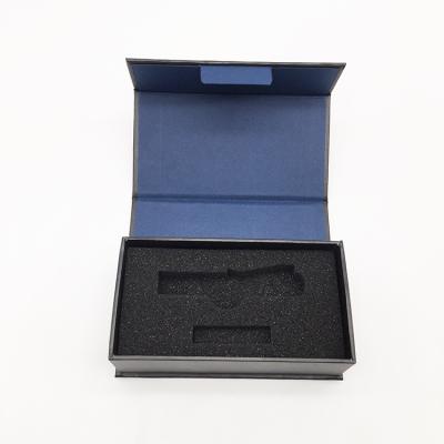 China Custom Handmade Wholesale Black Magnetic Flip Flap Lid Open Packaging Paper Folding Gift Box With Magnet Closure for sale