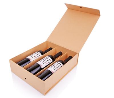 China 3 Bottle Recyclable High Quality Magnetic Wine Glass Paper Packaging Gift Boxes With Dividers for sale