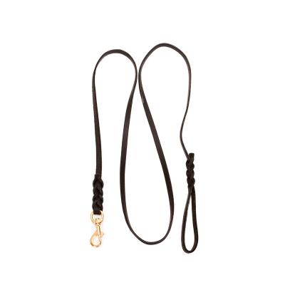 China Manufacturer Direct Selling Pet Traction Rope Black Cowhide Copper Collar Pull Rope Viable Pet Products for sale