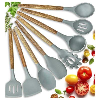 China Sustainable Silicone Cookware Cookware Set - 8 Natural Acacia Silicone Cookware Wood Cookware Set for sale