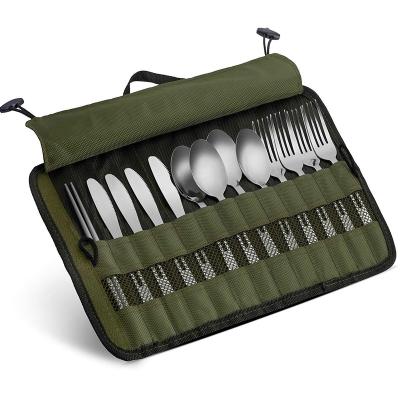 China GRILL 13 Piece Stainless Steel Family Cutlery Picnic Utensil Set with Travel Case for Camping, Hiking, BBQs for sale