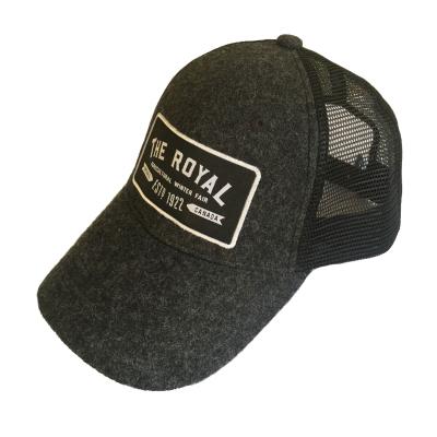 China Picture Winter 100% Wool Dark Felt Gray Baseball Cap 6 Panel Black Mesh Hat With Embroidery Royal Path for sale