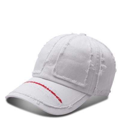 China 100%cotton Fashion JOINT Baseball Caps White Black Hat With Distressed Trims for sale