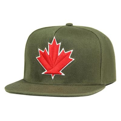 China 100%acrylic JOINT chic flat brim 5 panel snapback hat with maple leaf embroidered for sale