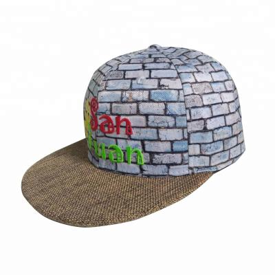 China NEW JOINT Custom Sublimation Printing 6 Panel Wall Pattern Gorras Snapback Caps Hats With Hemp Flat Brim for sale