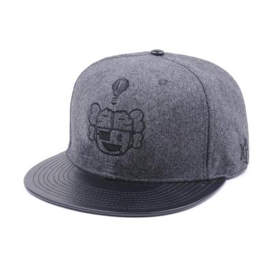 China JOINT Melton wool gorras relaunch caps embroidered hat with leather flat bill for sale