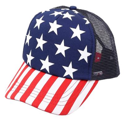 China Nice fabric : cotton painting american flag stars and stripes screen printing baseball cap 5 panel foam mesh half mesh trucker hat for wholesales for sale