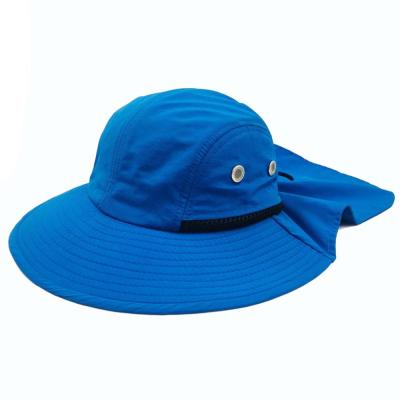 China Best Selling Waterproof Character Navy Blue 100%Nylon Bucket Hat With Neck Fin Coat Sun Fishing Protective Hat for sale