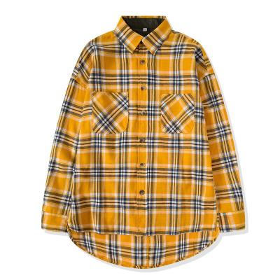 China Wholesale Fresh Oversized Anti-pilling Young Men's Hip Hop Flannel Orange Plaid Shirts for sale