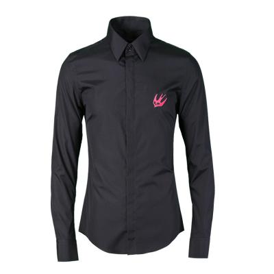 China Anti-pilling Custom Your Own Embroidery Animal Logo Casual Long Sleeve Solid Black Dress Shirts For Men for sale