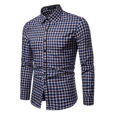 China Anti-pilling Latest Small Fresh Purple Plaid Checked Casual Mens Clothing Cotton Long Sleeve Shirts for sale