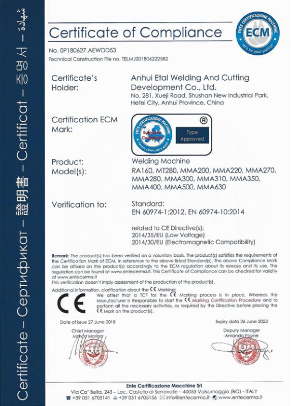 CE - Anhui Etal Welding And Cutting Development Co., Ltd.