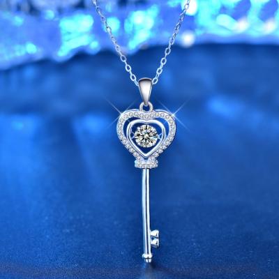 China CLASSIC 925 Cut Diamond Key Necklace Shiny Silver 18K White Gold Plated 1 Carat D Moissanite Necklaces Pendant Chains for sale