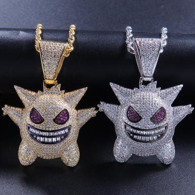 China Hiphop Ghost Funny Cartoon Gold Color Pendant Charm With Wand Zircon Mens Hip Hop Rock Necklace Jewelry for sale