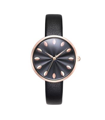 China Black Slim Special Dial 3D Watch Quartz Leather Strap Ladies Non-specific PU Analog Watch for sale