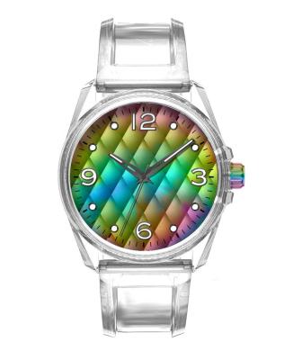 China Non Specific Transparent Case Adult Customized Watch Popular Rainbow Dial Plastic Watches Customized Logo for sale