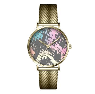 China Non-Specific Classic All Stainless Steel Mesh Strap Watch Female Special Dial Ladies Print Snake Gold Color Watch for sale