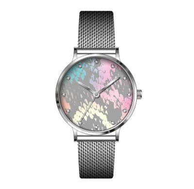 China Non-specific Silver Alloy Case And Mesh Stainless Steel Strap Snake Print Dial Classic Ladies Quartz Watch for sale