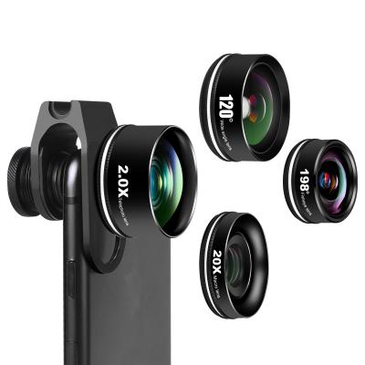 China Aluminum Glass + Optics 4 in 1 Phone Camera Lens Kit with Wide Angle Macro Fisheye Lens Telephoto Lens for sale