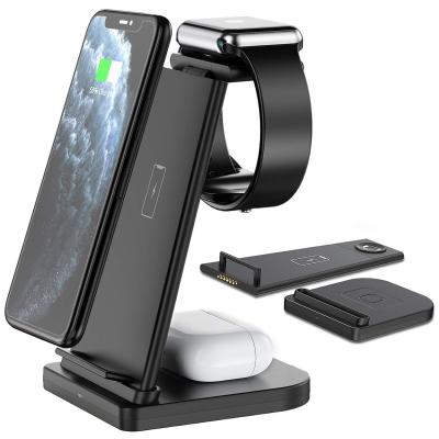 China Three In One Function 3 In 1 15W Qi Fast Wireless Charger Stand, Charging Station For iPhone, For Samsung for sale