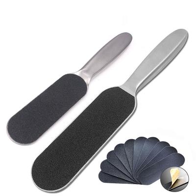 China Durable High Quality Foot Scrubber Double Side Sandpaper Callus Remover Foot File With Stainless Steel Handle for sale