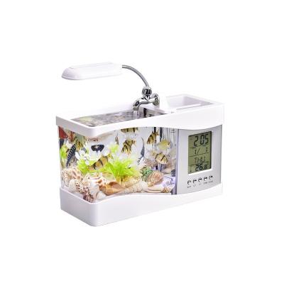 China Viable Hot Selling Mini Desktop Fish Tank With LED Lamp Light LCD Screen And Clock Calendar Black And White Aquariums And Accessories for sale