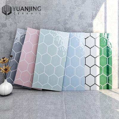 China Macaron 300x600mm Honeycomb Look Kitchen Modern Nordic Glossy Bathroom Wall 3D Design Ceramic Tile for sale