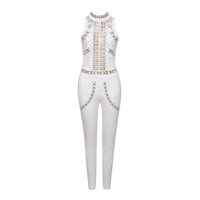 China New Design Vintage Fashion Style Fashionable Bodycon Women Sleeveless Beading Casual Jumpsuit Viable Bandage Overalls for sale