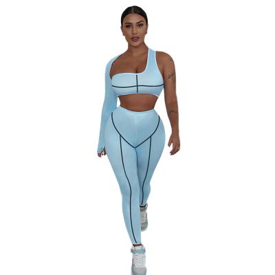 China Autumn One Side Long Sleeve Breathable Crop Women Upper Elastic High Waist Pants Yoga Wear Gym Fitness Sets for sale