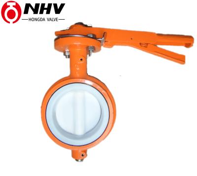 China ANSI dn100 wafer type ptfe jacketed butterfly valve without pins 2inch-12inch for sale