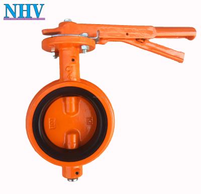 China Casting ANSI 125/150 Wafer Type Butterfly Valve dn100 (ductile iron+nylon coated disc) for sale