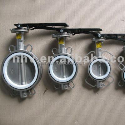 China Stainless steel hand lever operated wafer type ptfe jacketed stainless steel butterfly valve for sale