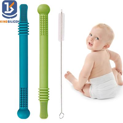 China Non-Toxic Freezable Infant Baby Straw Tube Teether Toy Silicone Chewing Teething Tubes With Cleaning Brush for sale