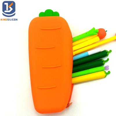 China Schools & Cute Custom School Pen Case Wholesale Carrot Soft Silicon Pen Case Offices Zipper Pouch Pencil Pouch Pencil Case for sale