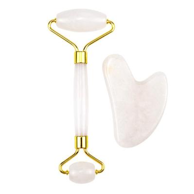 China Wholesale Natural White Jade Face Guasha Roller Set /Kit for Facial Massage for sale