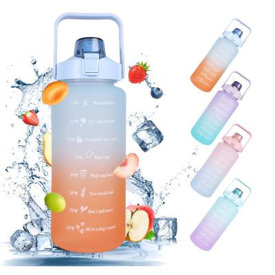 China 2 Liter Time Marker Motivational Water Bottle Leak Proof Plastic Viable Free Plastic Gym Bottle With Straw for sale