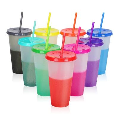 China Sustainable Cold Tumbler 24oz Reusable Color Changing Iced Coffee Cups With Lids And Straws For Adults for sale