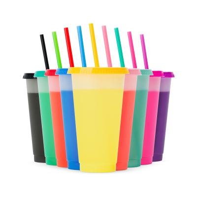 China Funny Reusable Iced Drinking Vivid Party 24oz BPA FREE Plastic Tumblers Color Changing Cups With Lids And Straws for sale