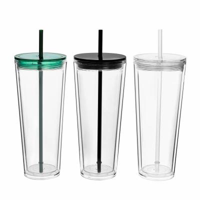 China 16 oz 24 oz acrylic snowglobe cup double wall viable pre drilled clear plastic tumbler with straw for sale