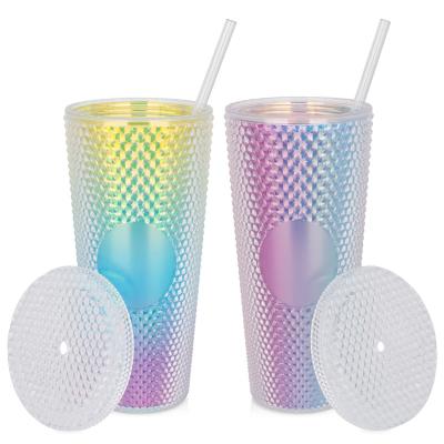 China Sustainable Reusable Plastic Acrylic 24oz Double Walled Iridescent Travel Tumbler Cup BPA Free for sale