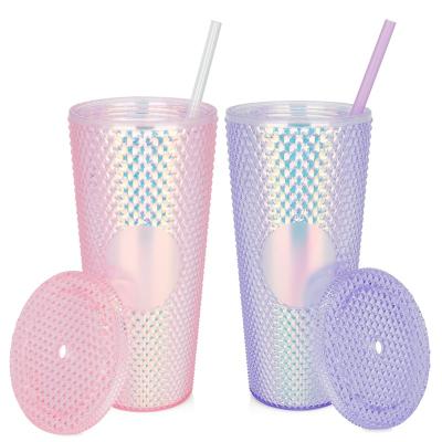 China Amazon Viable Hot Seller BPA Free 24oz Glitter Iridescent Acrylic Double Walled Tumbler With Straw And Lid for sale