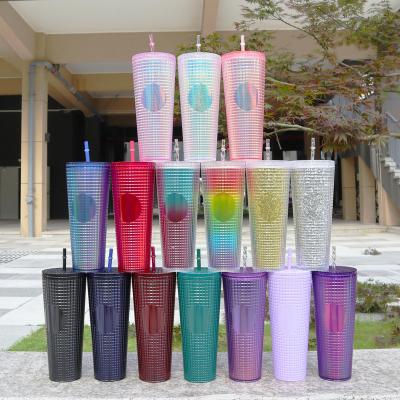 China Amazon Viable Hot Seller BPA Free 24oz Glitter Iridescent Acrylic Double Walled Tumbler With Straw And Lid for sale