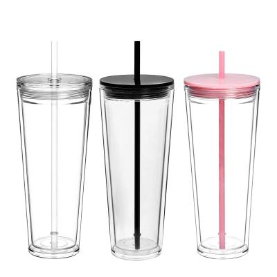 China 16oz 24oz Clear Plastic Sustainable Snowglobe Double Wall Tumbler With Lid And Straw for sale