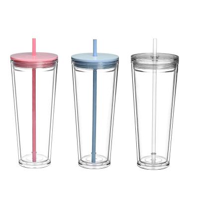 China Wholesale Sustainable Clear Plastic Snow Globe Tumbler 16 oz 24 oz DIY Double Wall Tumbler With Lid And Straw for sale