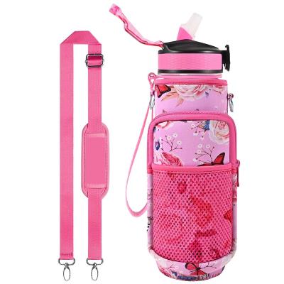 China Bpa Sustainable 32 Ounce Free 1Liter Insulated Plastic Motivational Water Bottle For Sport With Sleeve And Strap for sale