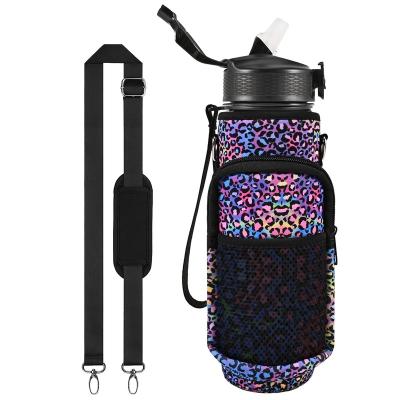 China Bpa Sustainable 32 Ounce Free 1Liter Insulated Plastic Motivational Water Bottle For Sport With Sleeve And Strap for sale