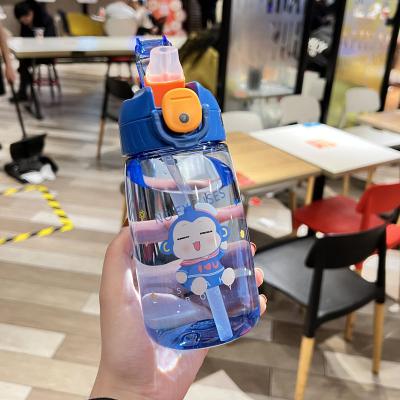 China Custom Cheap Cute Kids Sustainable Logo BPA FREE Plastic Cartoon Water Bottle For Kids With Strap for sale