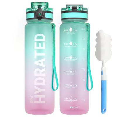 China Sustainable Sports 32oz BPA Free Wide Mouth Fast Flow Leakproof Motivational Water Bottle With Time Marker for sale