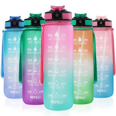 China Sport Viable Reusable Fitness 32 oz Gradient Motivational Water Bottle With Straw And Weather Maker for sale